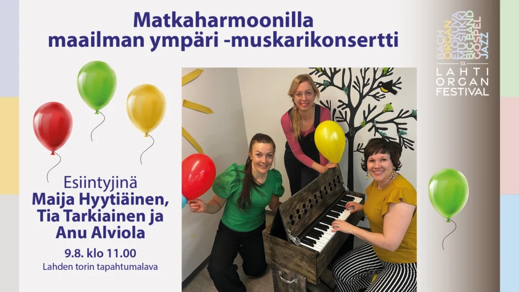Matkaharmoonilla maailman ympäri -muskarikonsertti. Kuvassa muskariopettajat.